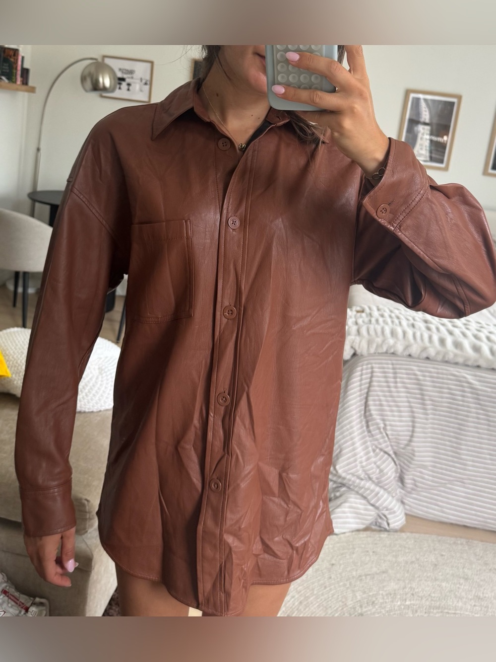 Babaton by Aritzia Chestnut Brown Faux Leather Jacket Size S
